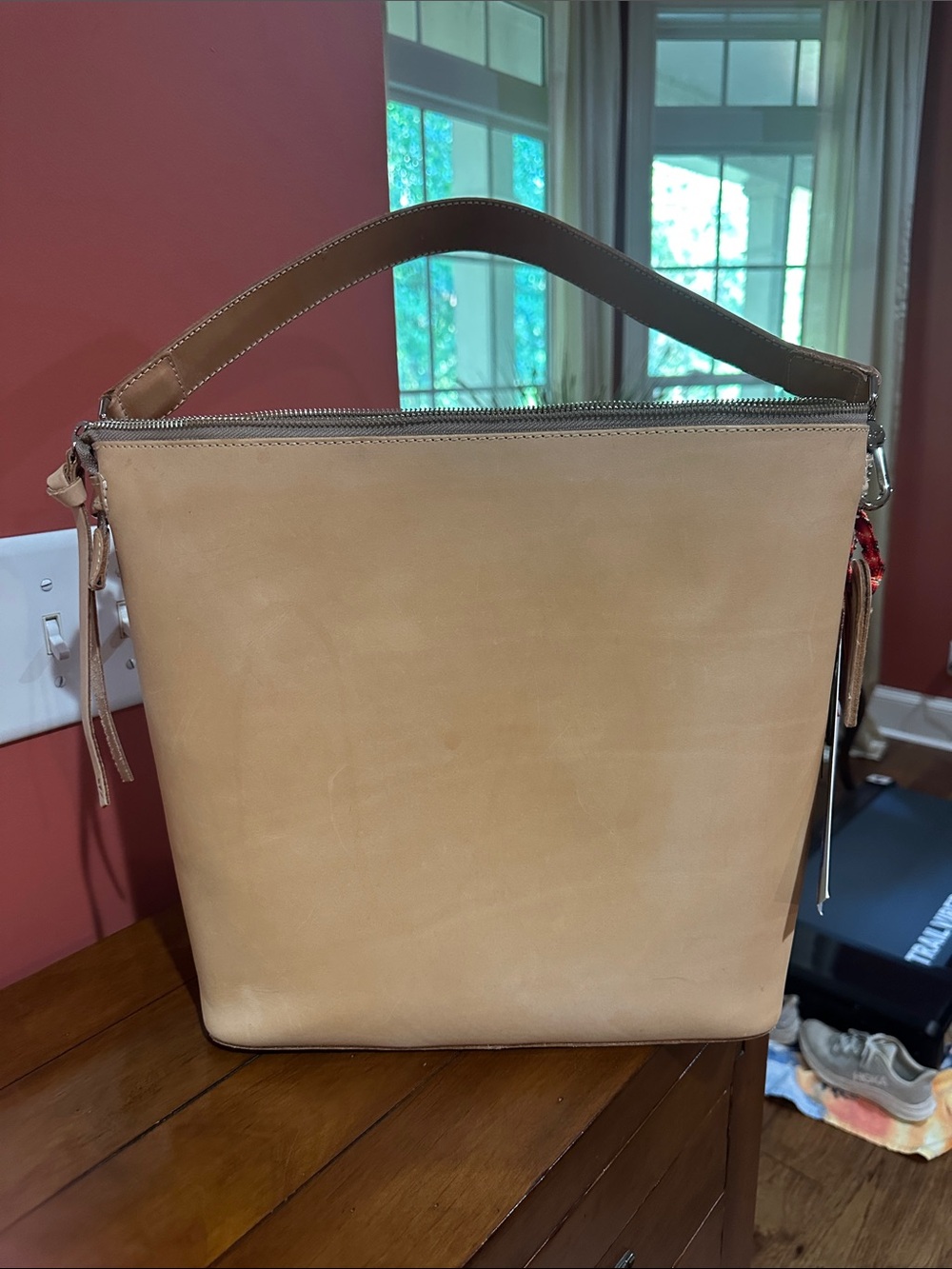Consuela Beige Leather Top-Handle Tote